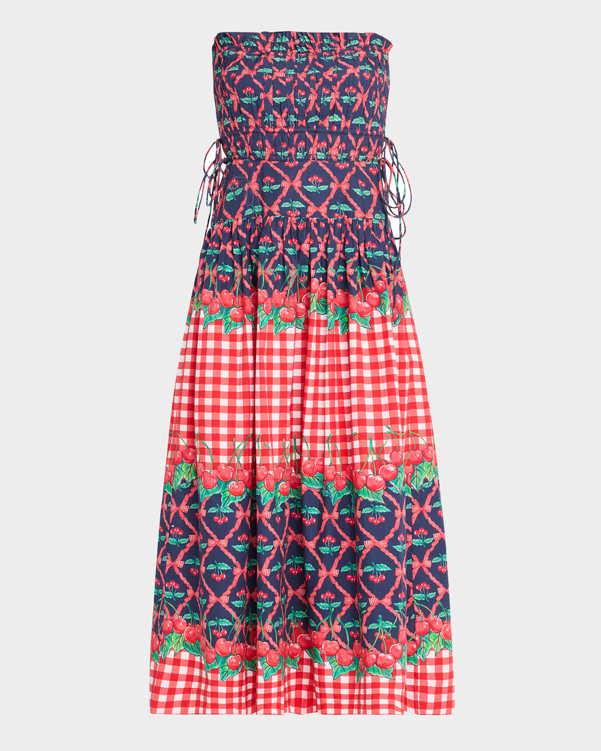 DAMSON MADDER KELIA CHERRY PIE STRAPLESS MIDI DRESS 