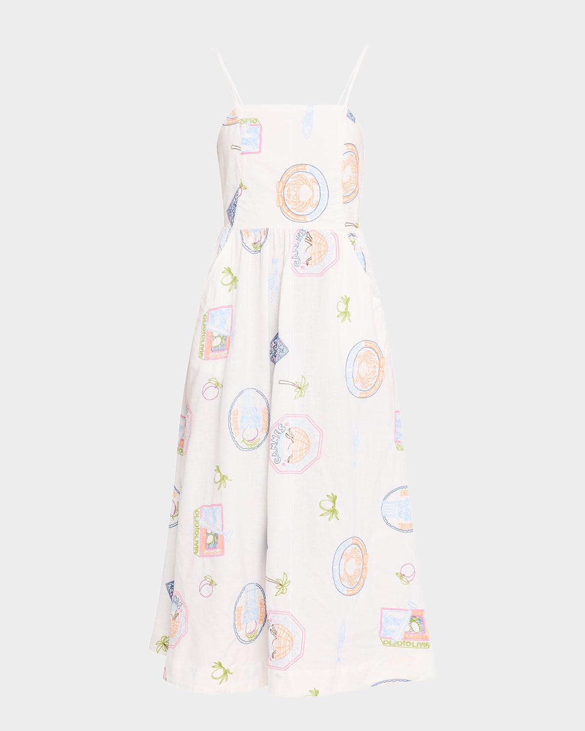 DAMSON MADDER PEACHES EMBROIDERED APRON MIDI DRESS 