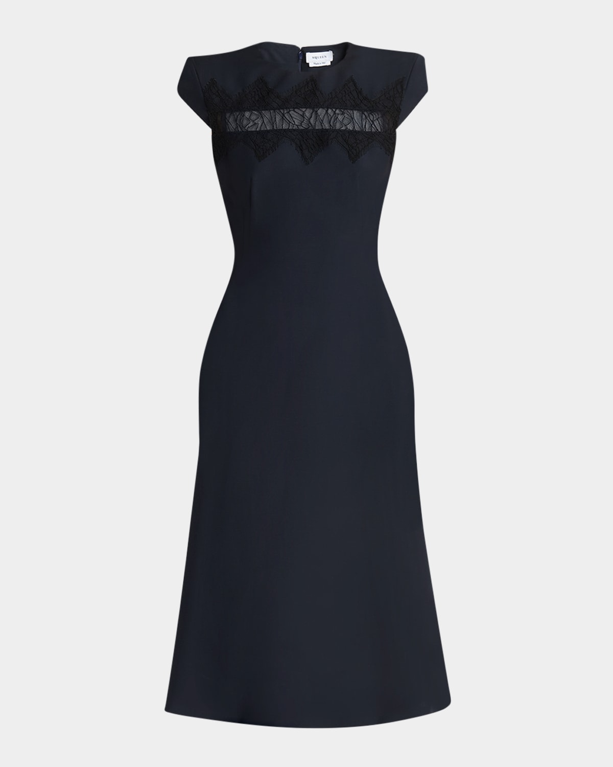 Shop Alexander Mcqueen Spider Lace Cap-sleeve Wool Mohair Midi Dress In Navy