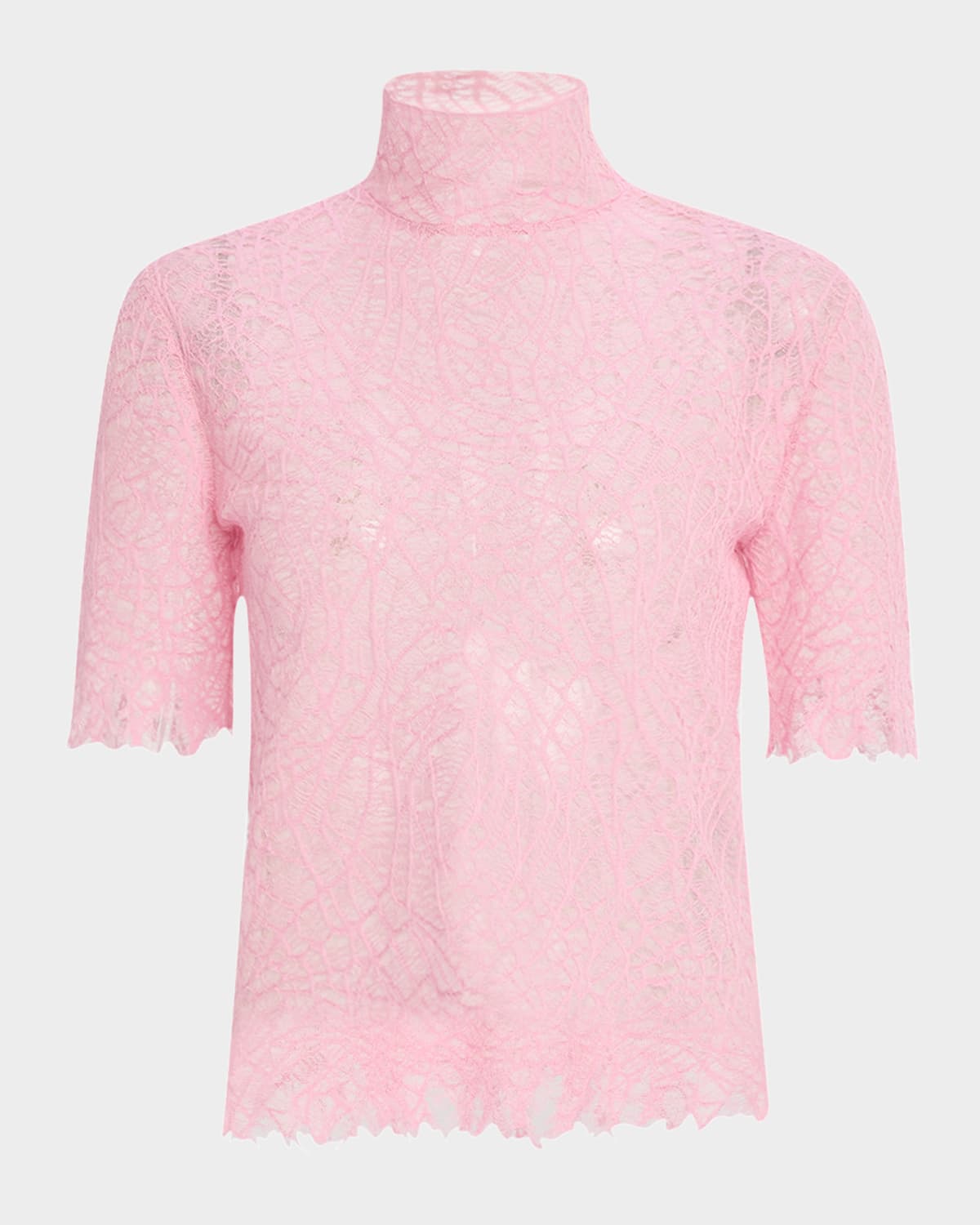 Alexander Mcqueen Spider Lace High-neck Silk Top In Aquapink