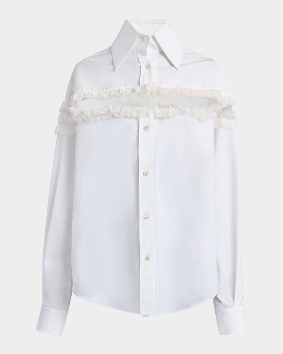 McQueen Ruffle-Inset Button-Down Blouse