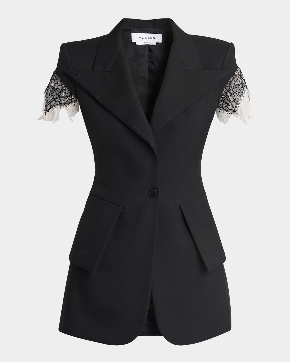 Shop Alexander Mcqueen Lace-trim Single-breasted Blazer Vest In Black