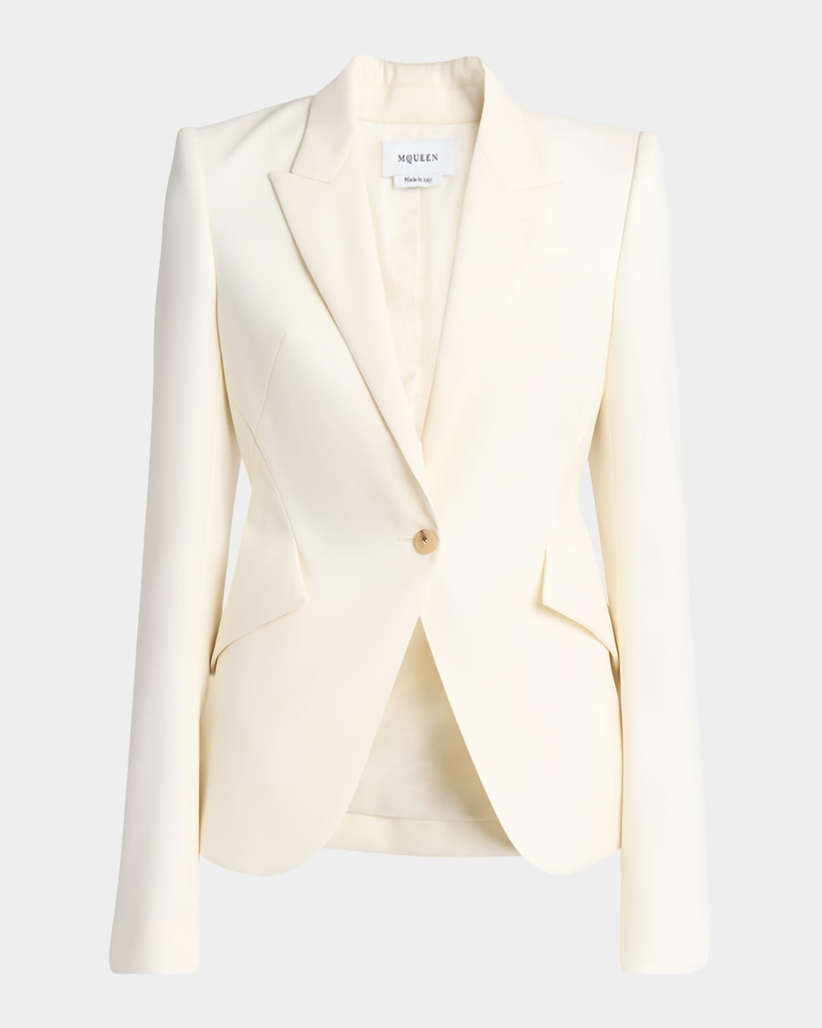 Alexander Mcqueen Mcqueen Single Breasted Wool Martingale Blazer In Bone