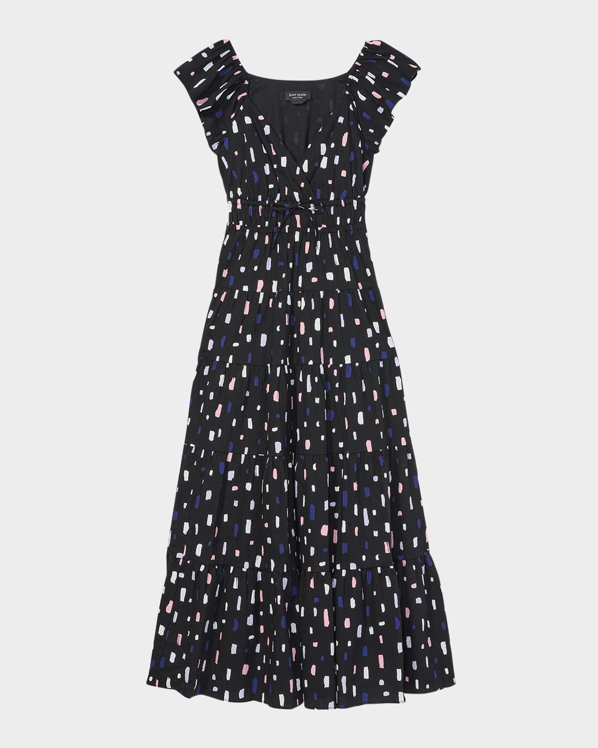 painterly strokes tiered seersucker midi dress