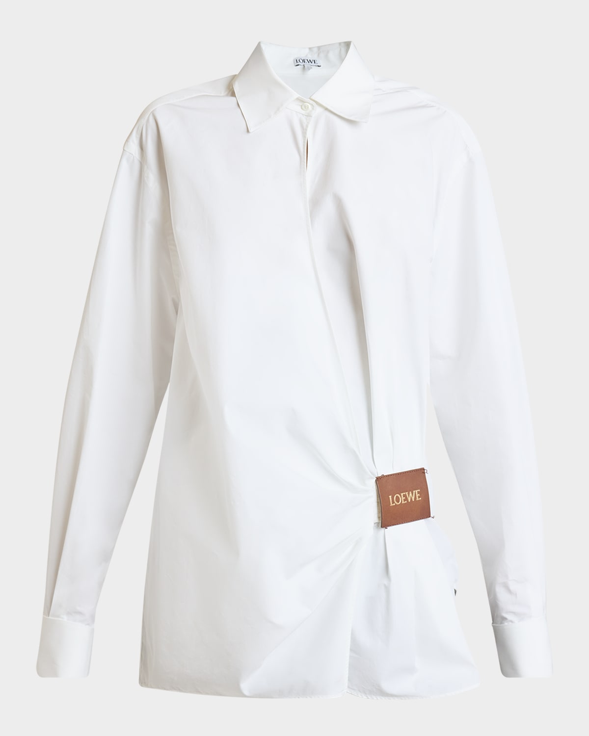Draped Poplin Leather Patch Blouse