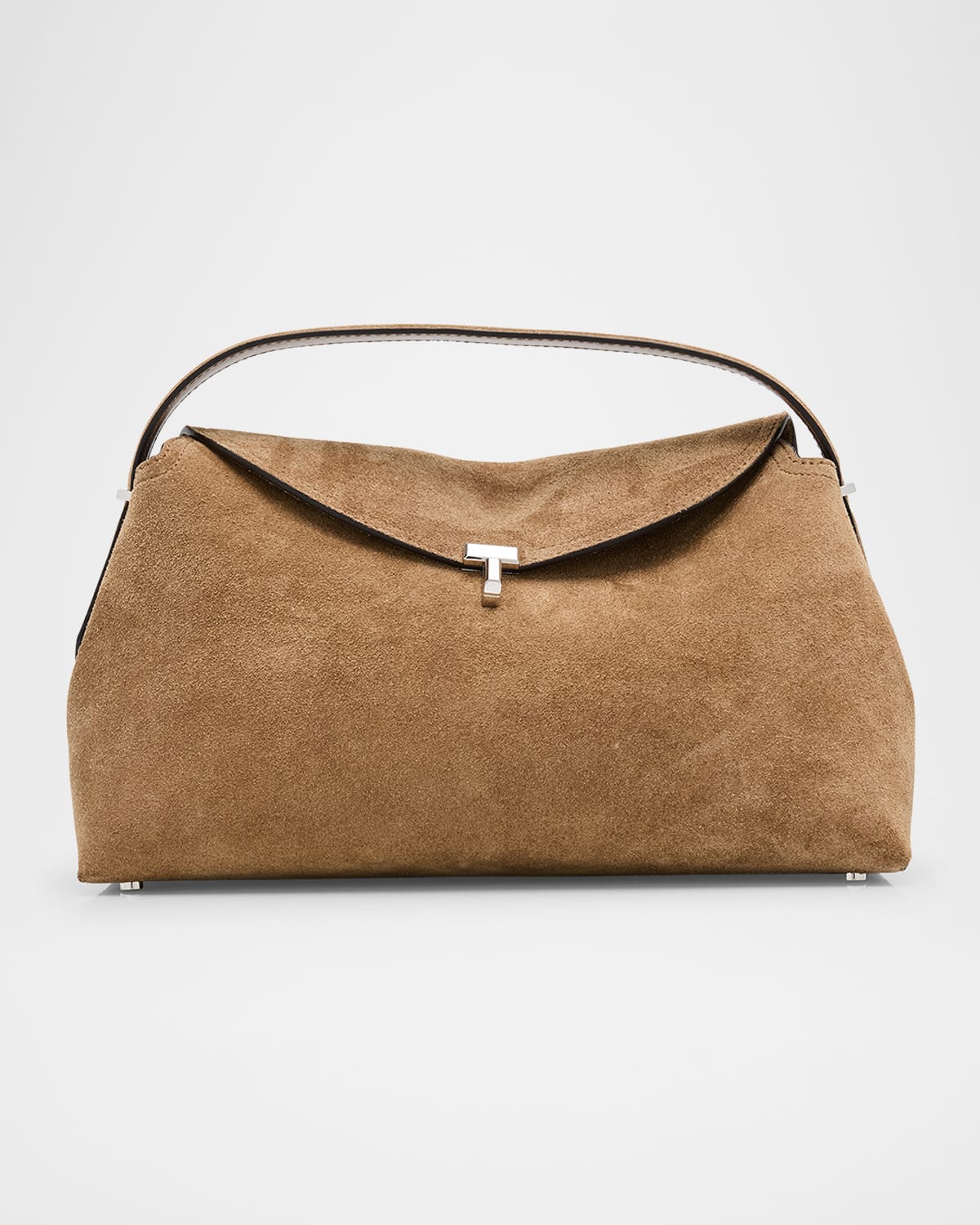 Totême T Lock Suede Top-handle Bag In Tobacco