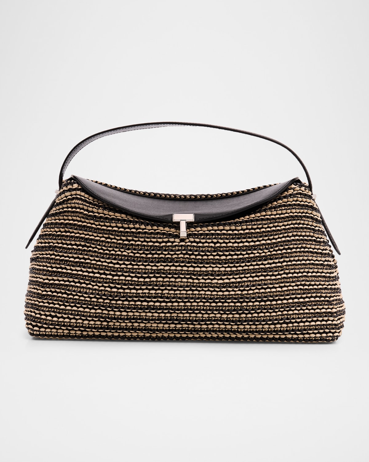 Totême T Lock Woven Leather Top-handle Bag In Black
