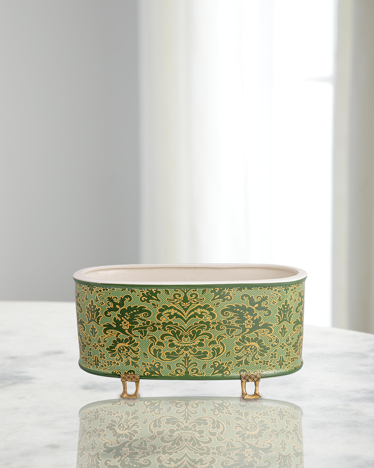 Port 68 Richmond Damask Oval Planter In Green