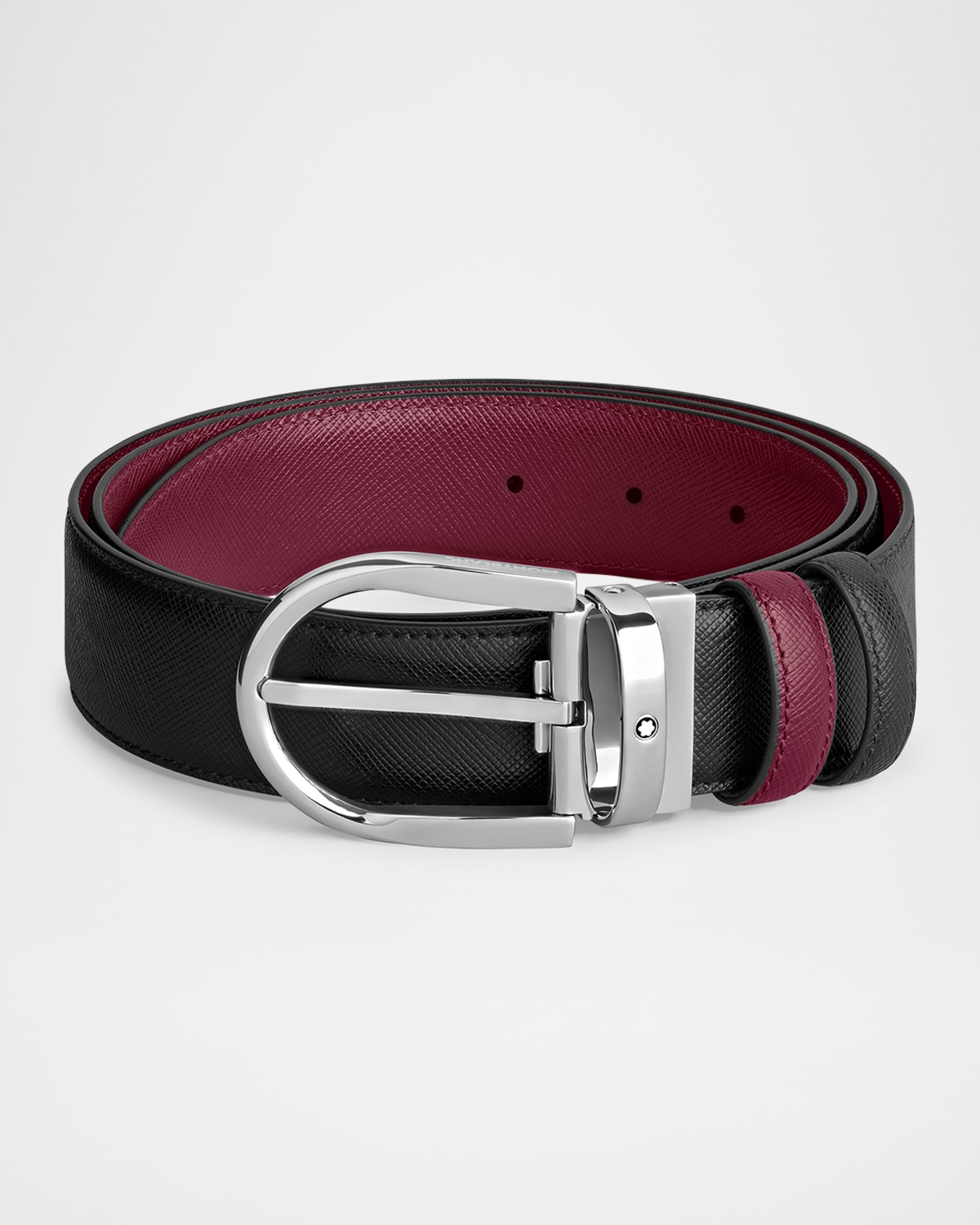 Montblanc Horseshoe Buckle Black/cassis 35mm Reversible Leather Belt In Black /cassis