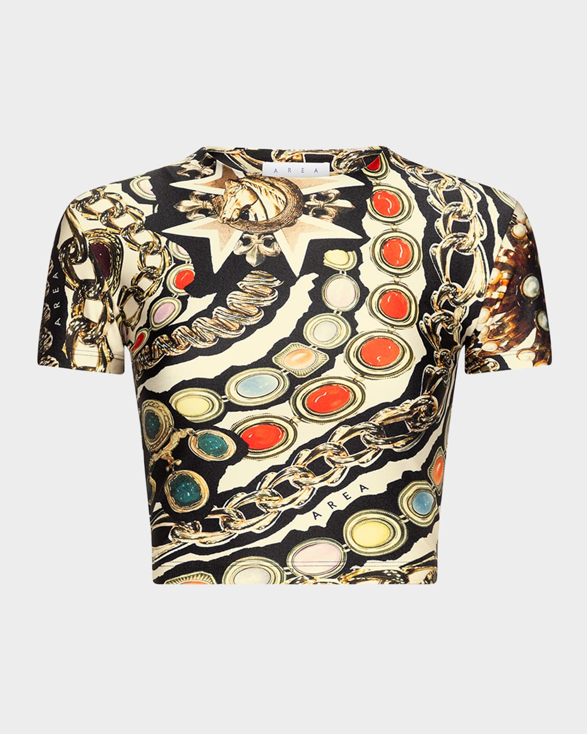 AREA GEMSTONE CHAIN-PRINT CROP T-SHIRT 