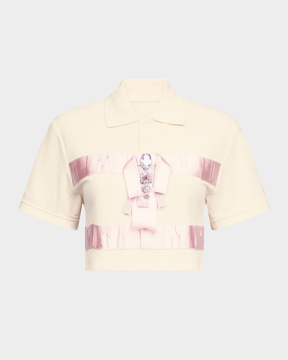 Shop Area Crystal Bow Crop Polo Shirt