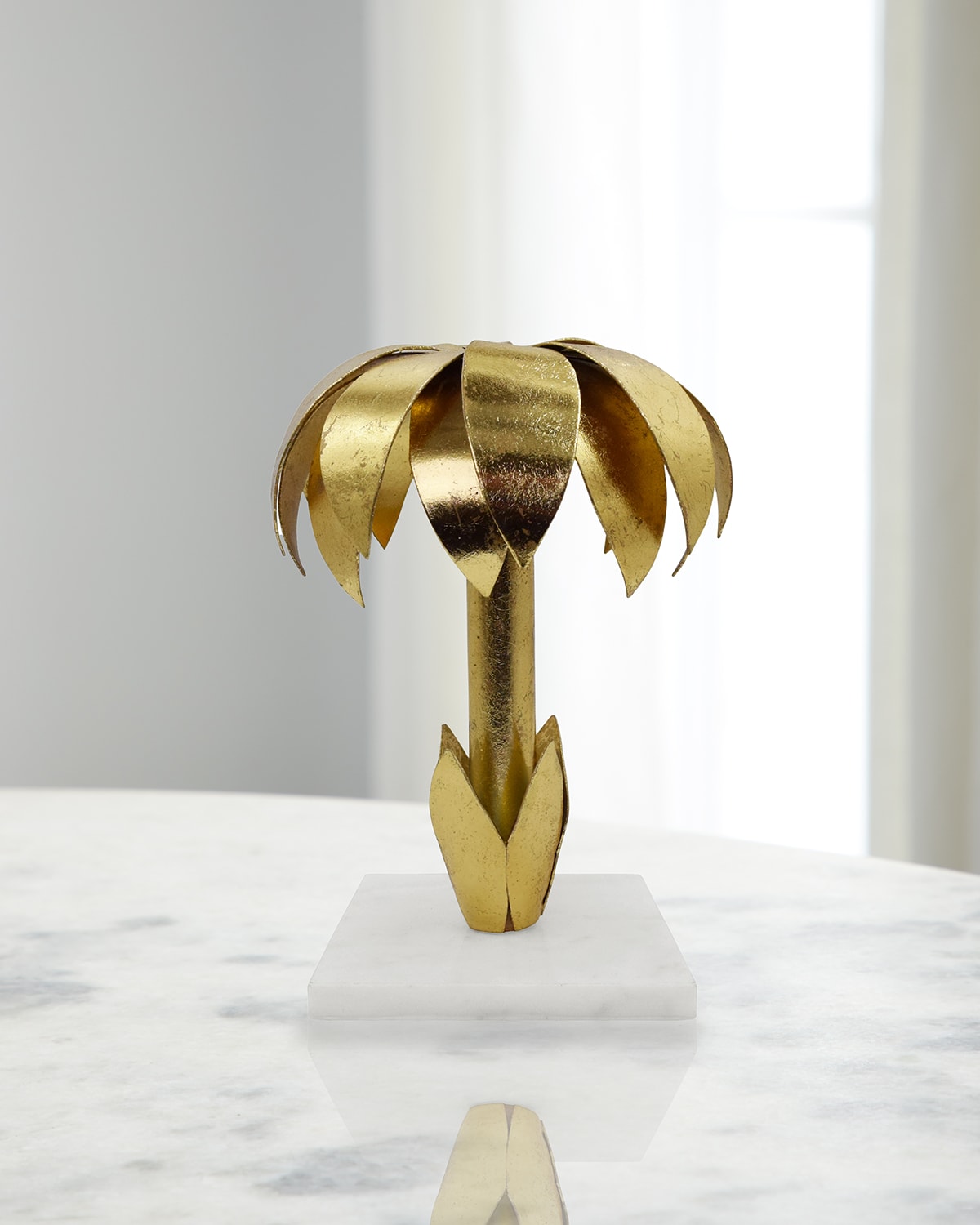 Worlds Away Palmy Palm Tree Candle Holder In Gold