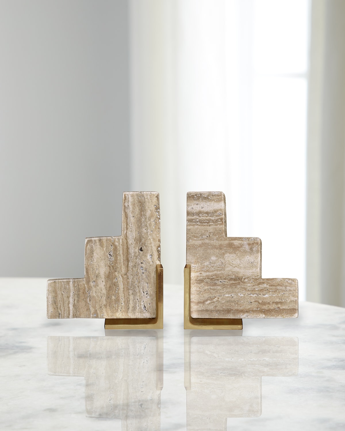 Worlds Away Steps Travertine Bookends Pair In Brown