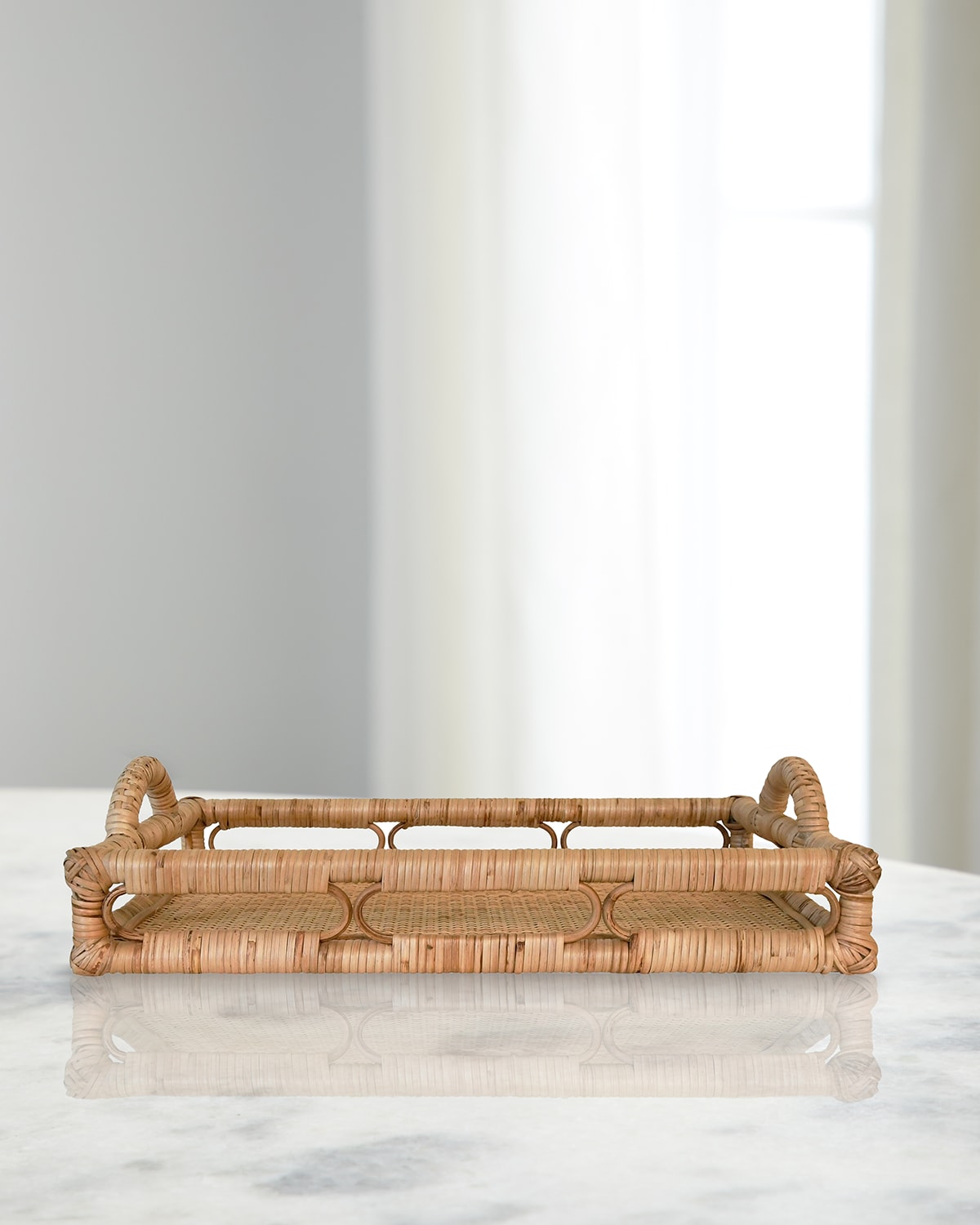 Worlds Away Tatum Rattan Tray In Brown