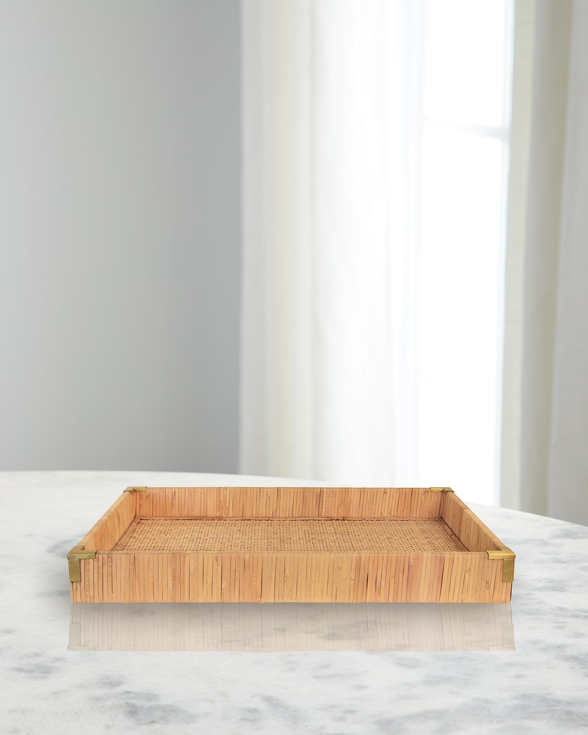 Worlds Away Tommy Rattan Tray, Small In Brown