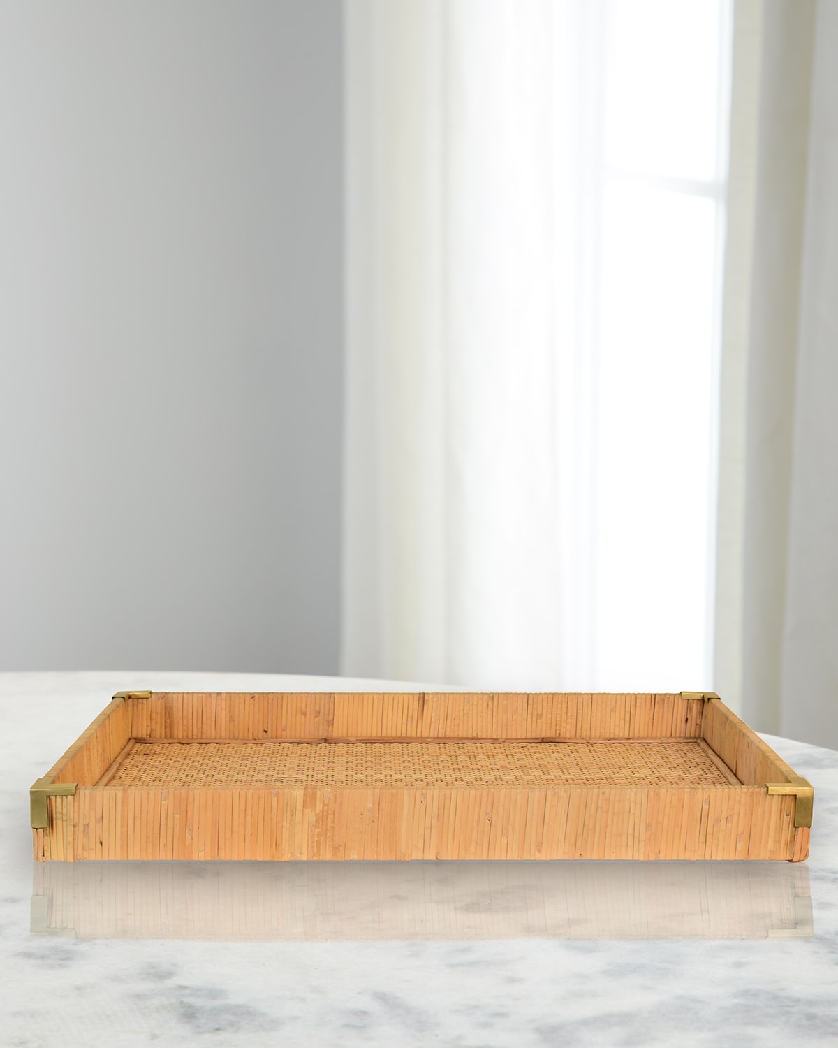 Worlds Away Tommy Rattan Tray, Large In Brown