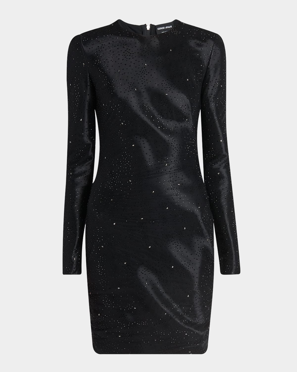 Shop Giorgio Armani Star Embellished Long Sleeve Mini Dress In Solid Black