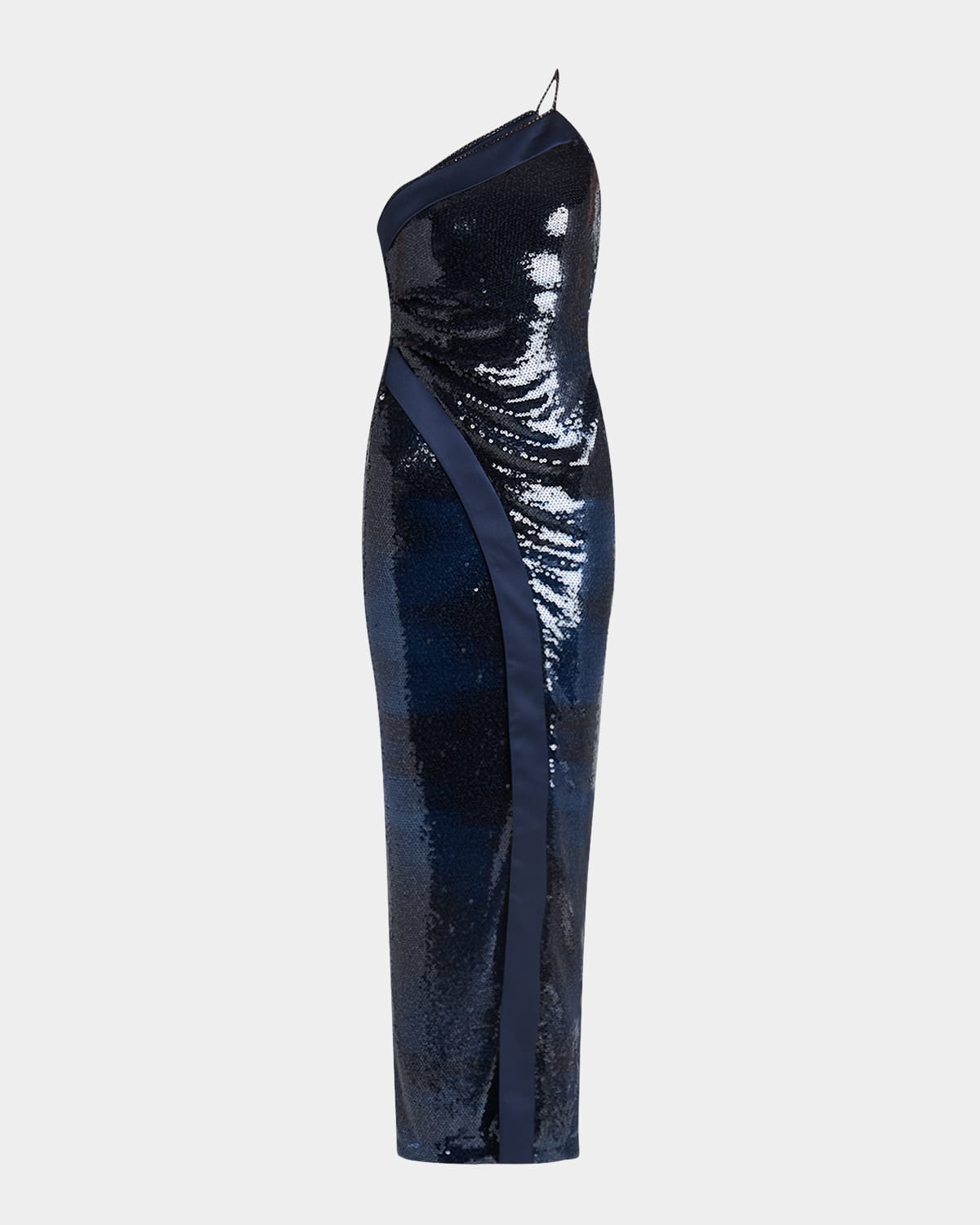 Giorgio Armani Paillette Tulle One-shoulder Gown In Solid Blue Navy