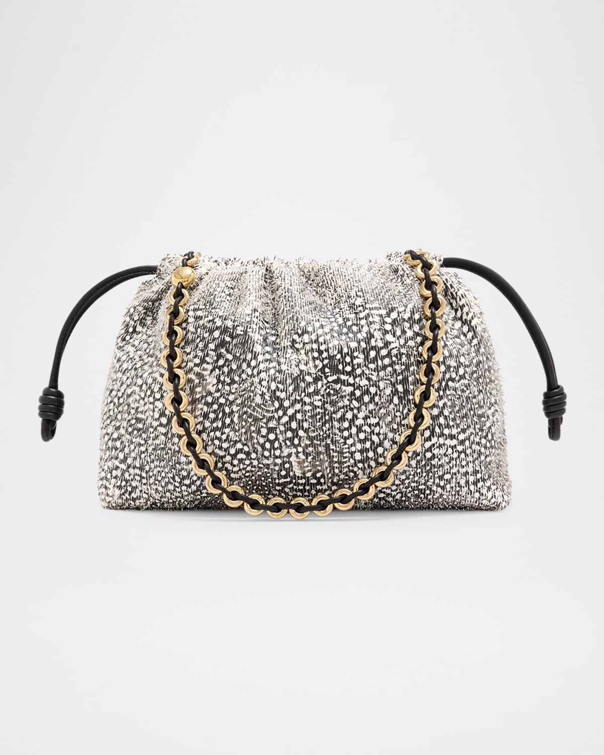 Loewe Flamenco Medium Shoulder Bag In Feathered Leather In Black White