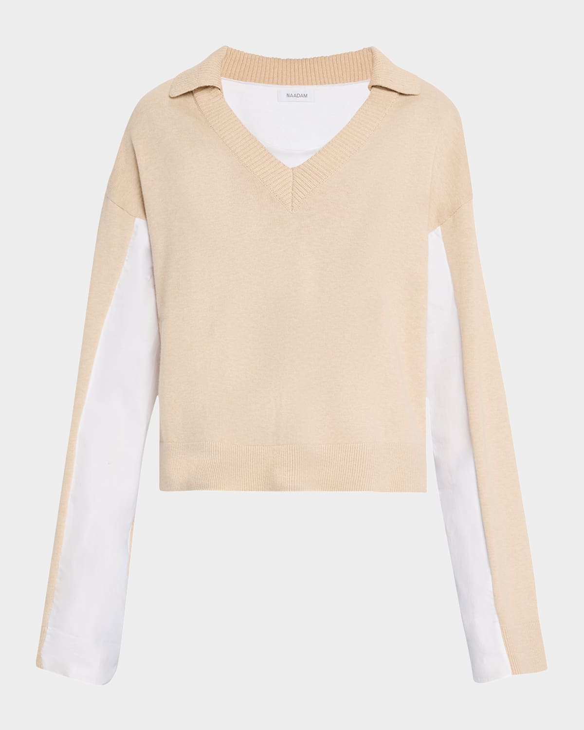 Naadam Cotton-cashmere Mixed Media Sweater In Beige Combo