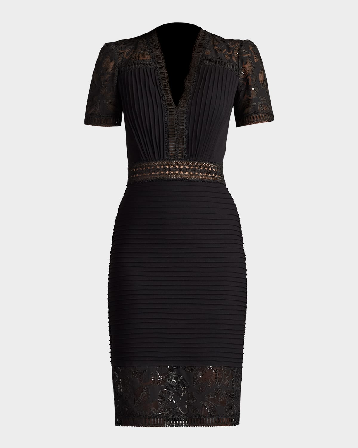 Tadashi Shoji Bos25212m Short Lace Pleated Cocktail Dress In Black