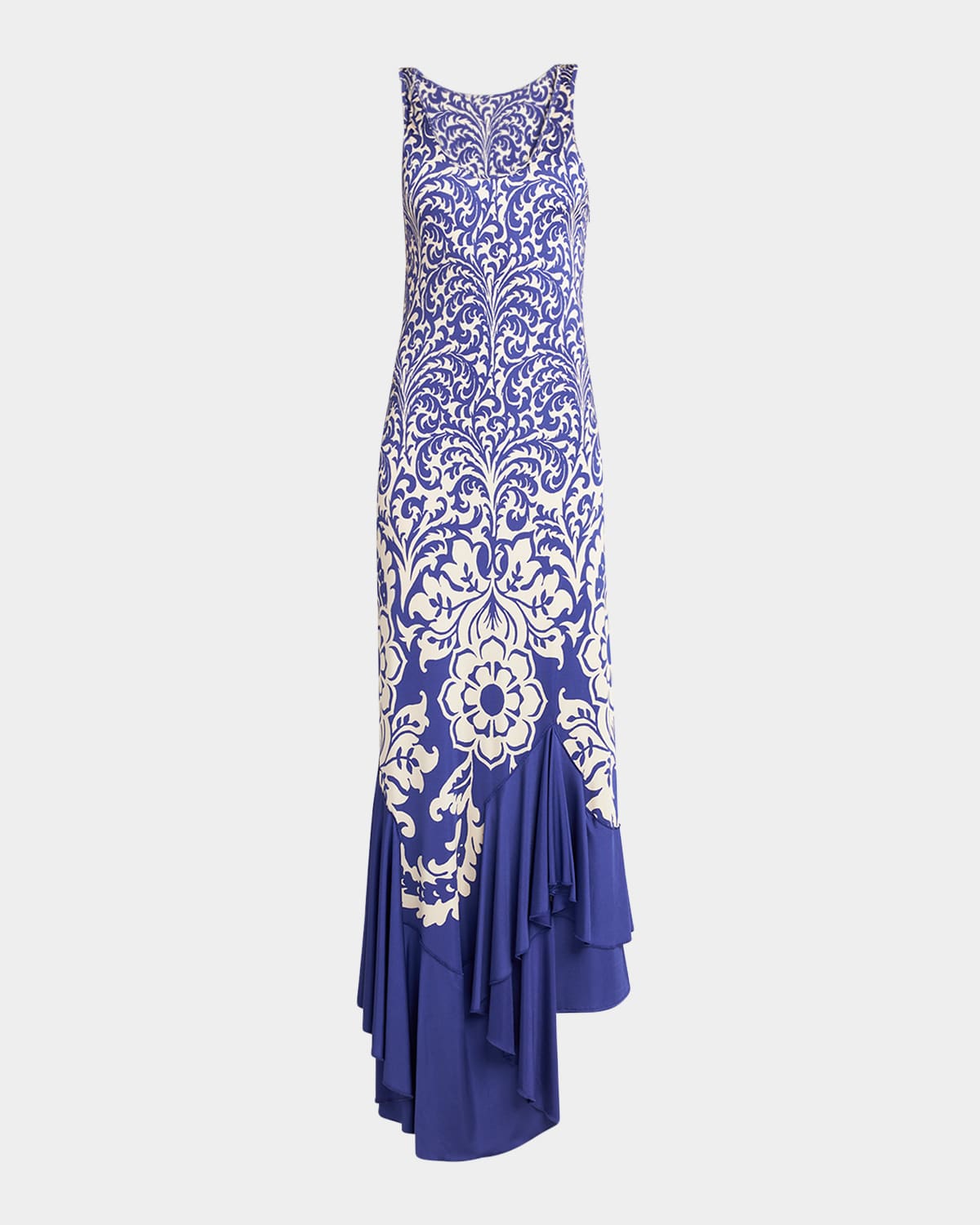 Etro Medallion Paisley Jersey Asymmetric Backless Dress