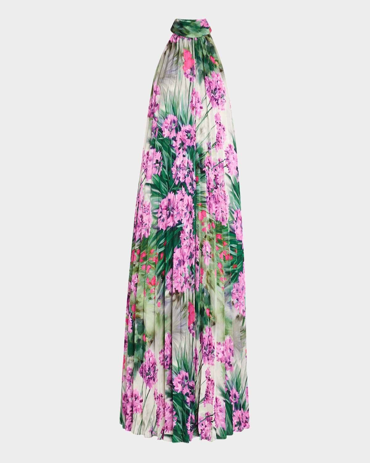 Shop Ungaro Pleated Floral-print Halter Gown In Berry Mult