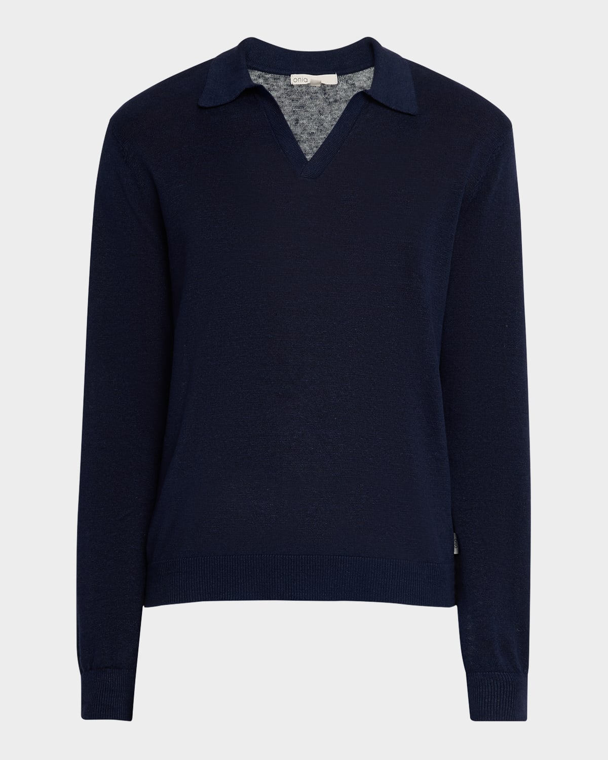 Men's Linen Johnny-Collar Polo Sweater
