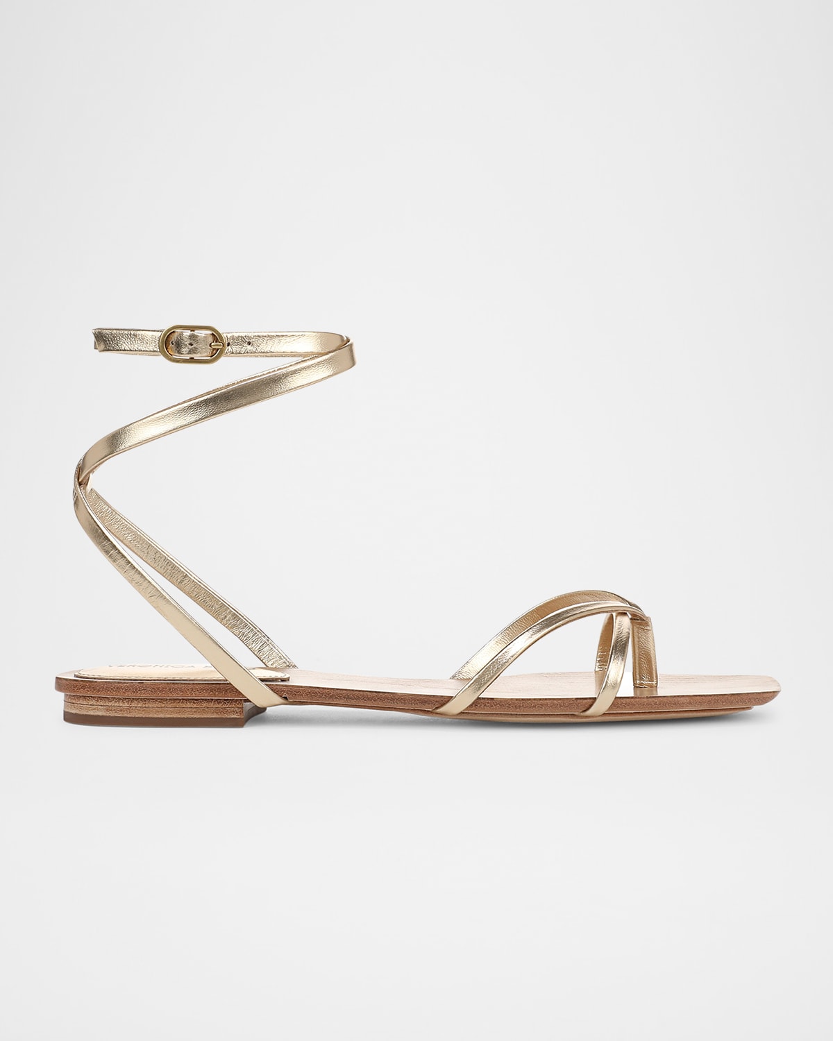 Allegra Metallic Flat Ankle-Strap Sandals