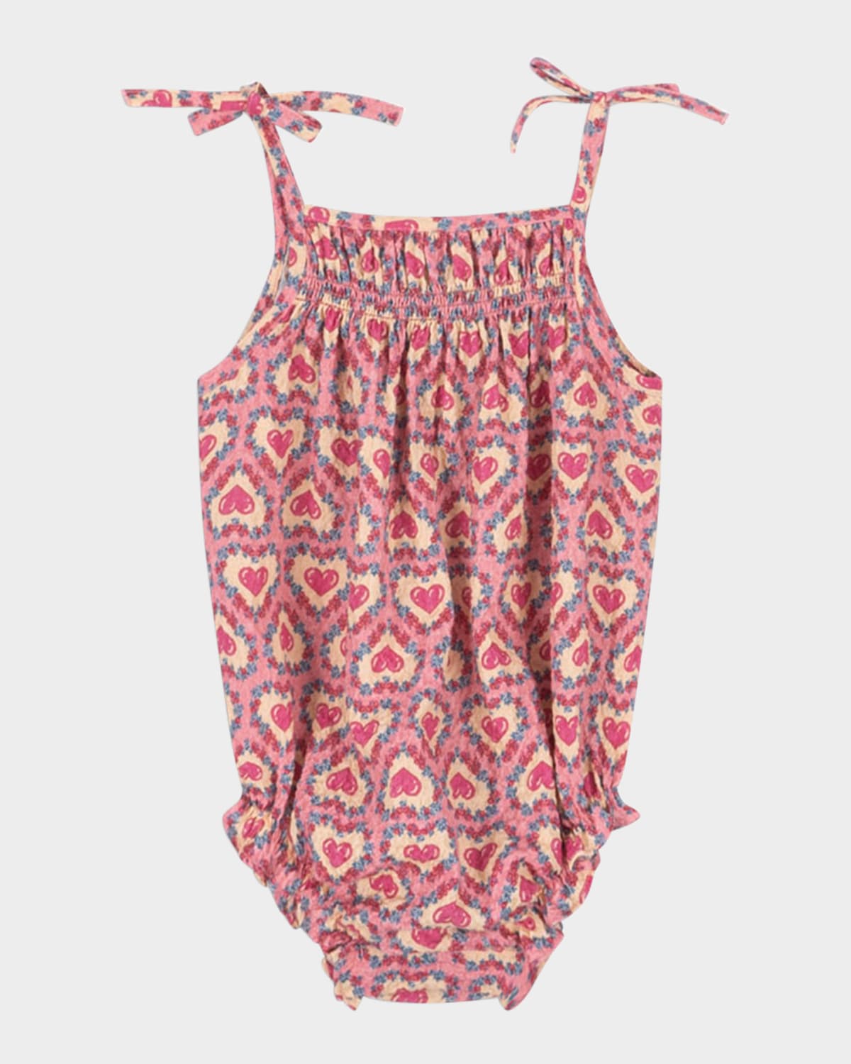 Konges Slojd Girl's Vivian Heart-print Bubble Romper In Pink