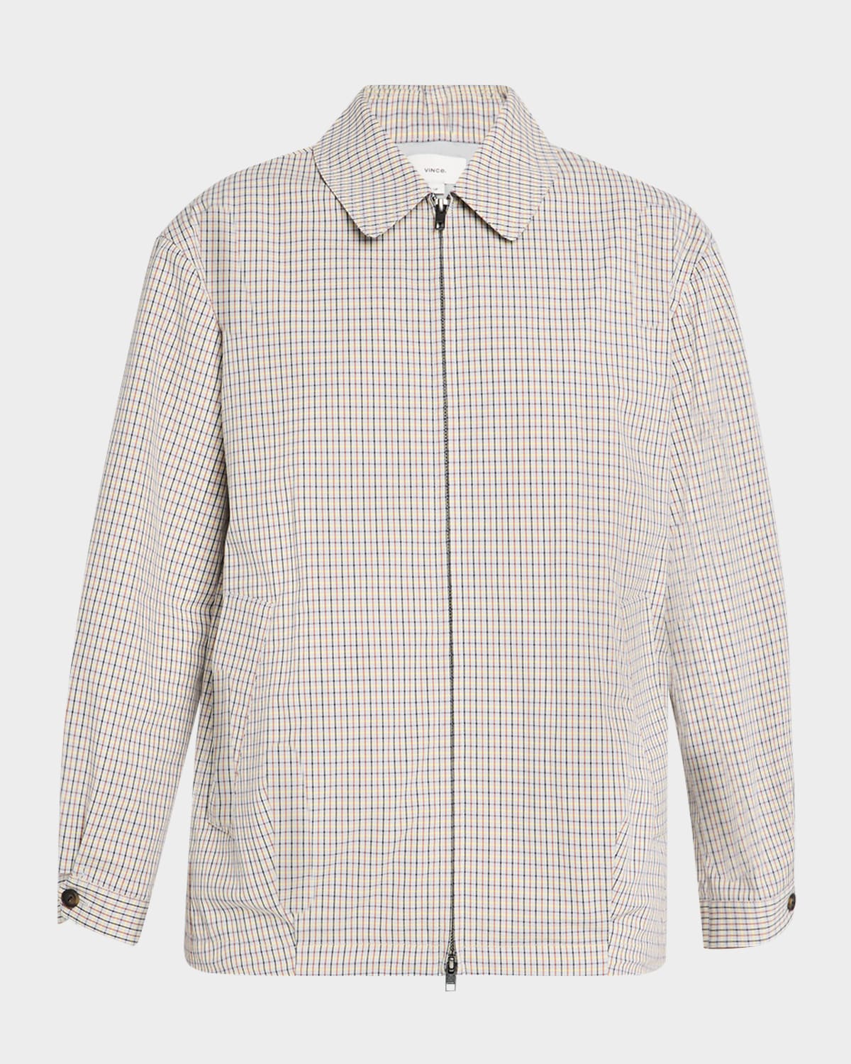 Vince Oversized Gardeners Check Bomber Jacket In Stonetan