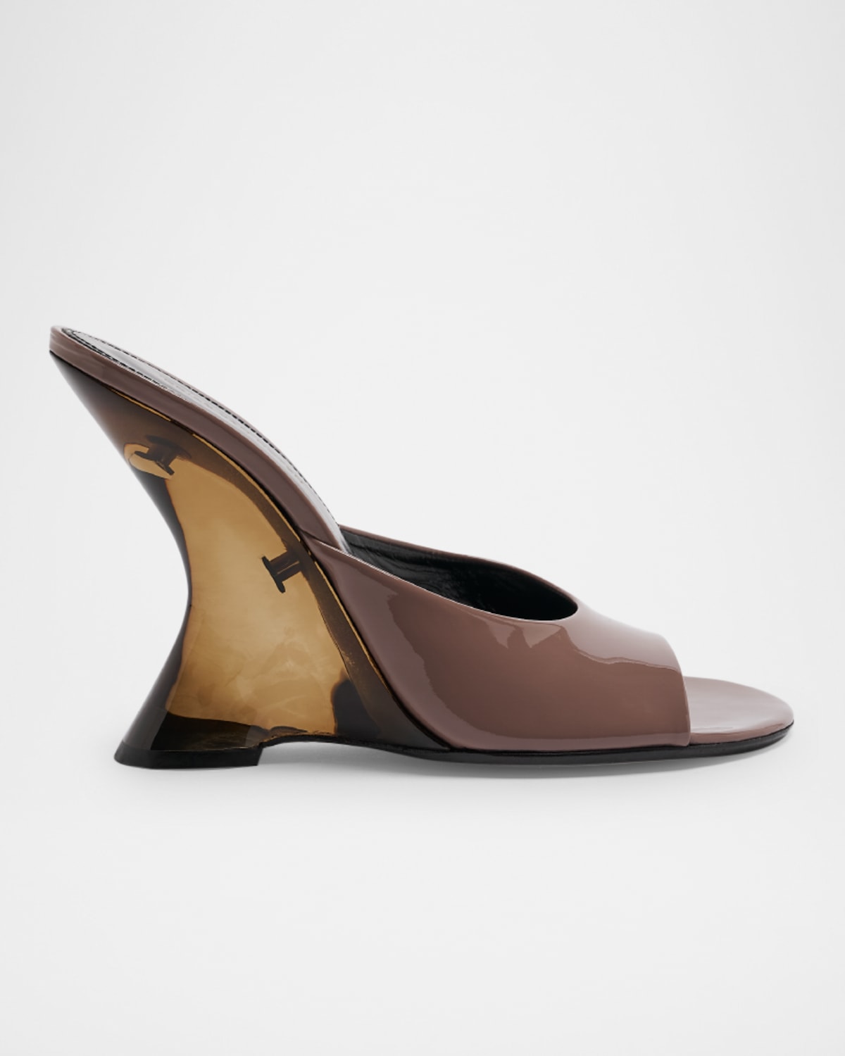DRIES VAN NOTEN SHINY LEATHER LUCITE-WEDGE MULE SANDALS 