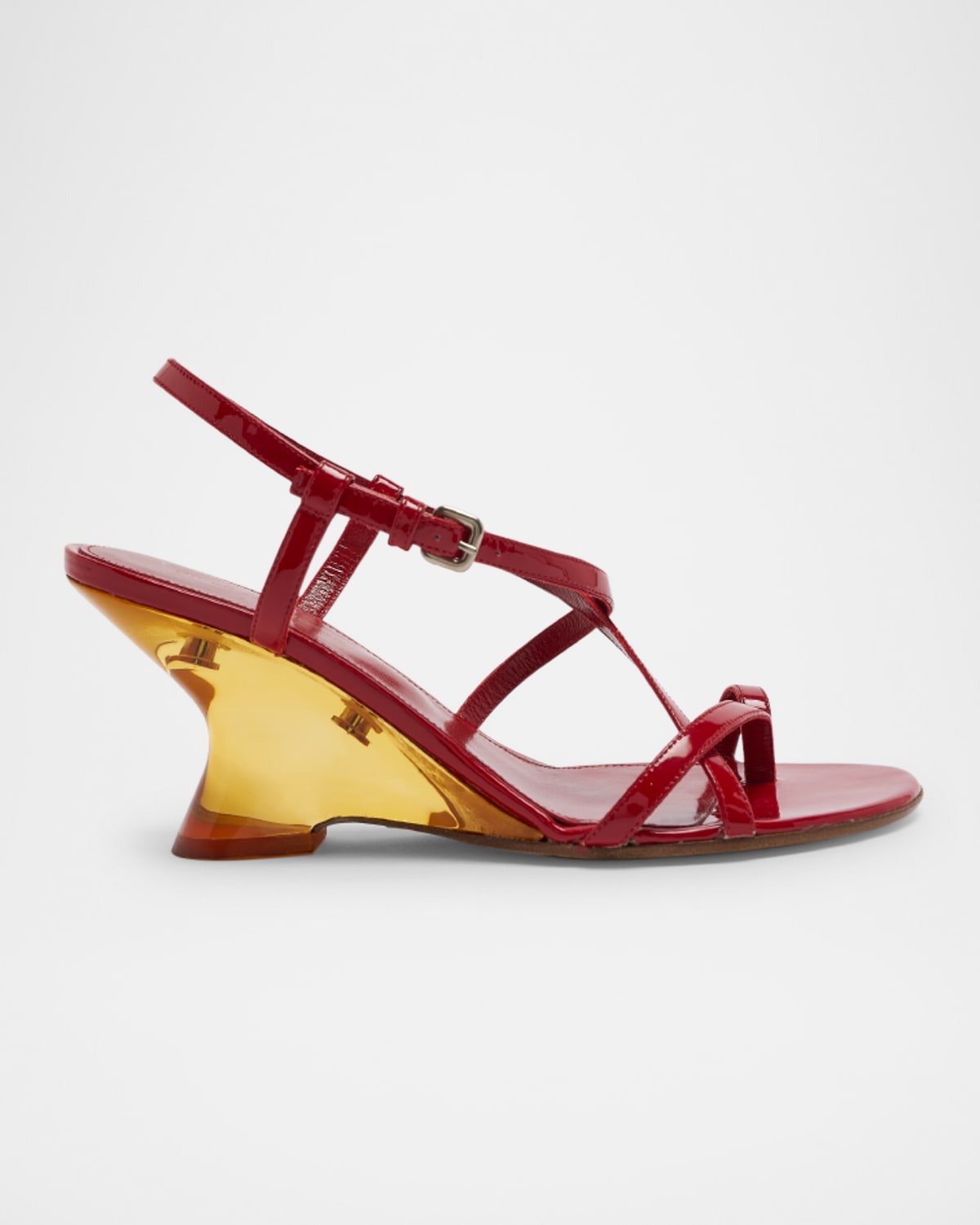 Shop Dries Van Noten Strappy Patent Leather Wedge Sandals
