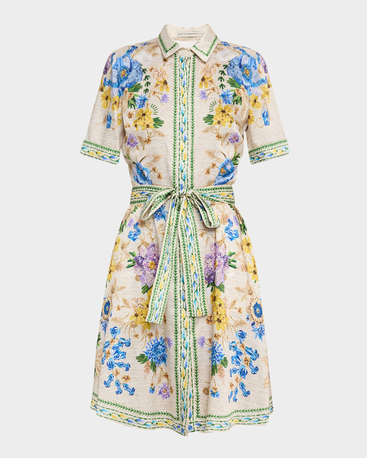 Mary Katrantzou Chima Belted Floral-print Twill Mini Shirt Dress