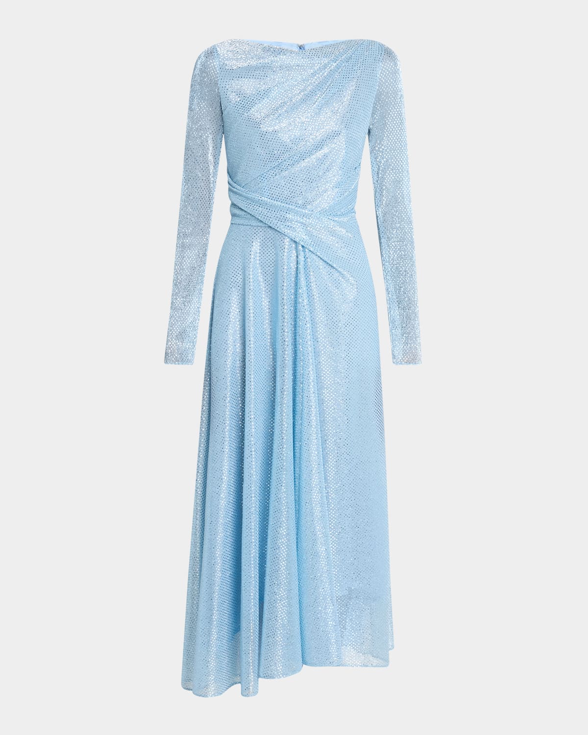Metallic Mermaid Voile Long-Sleeve Midi Dress