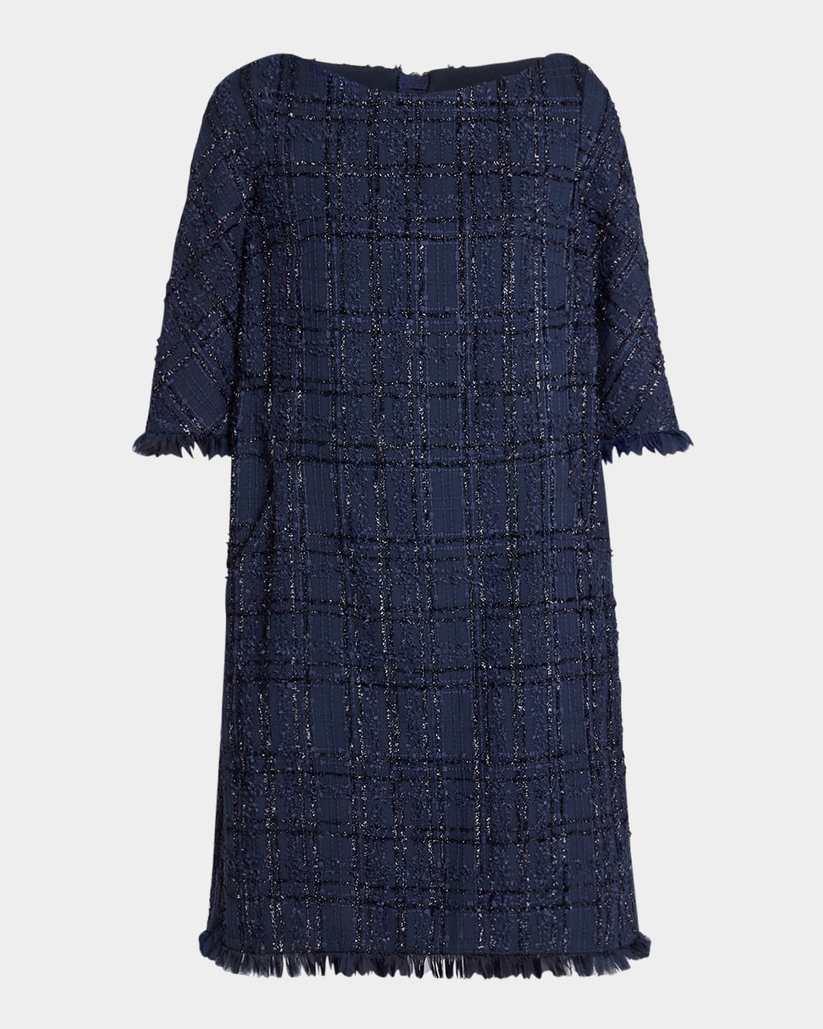 Talbot Runhof Linton Metallic Tweed Shift Dress In Royal Navy