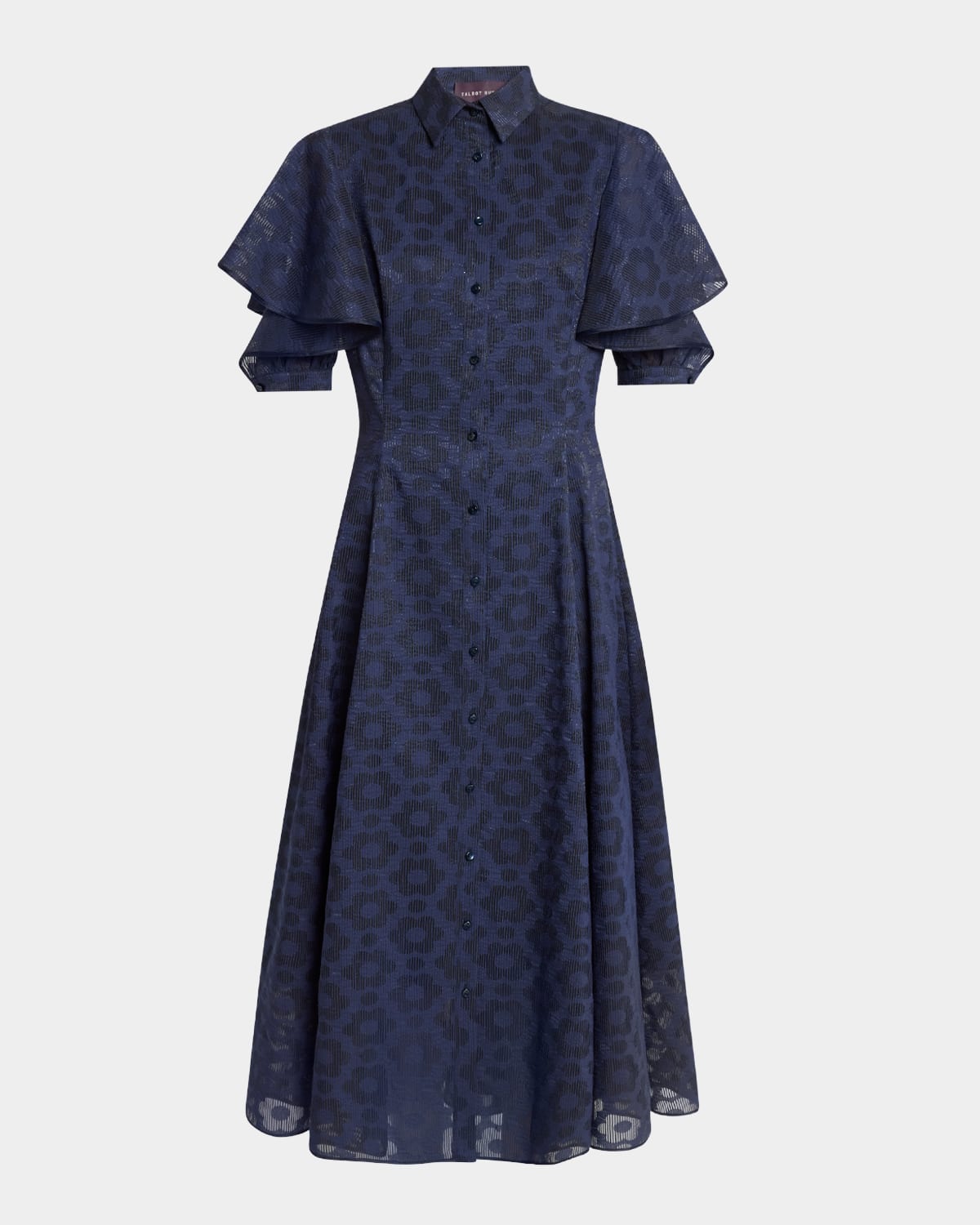 Pril Flower Organdy Flounce-Sleeve Midi Shirtdress