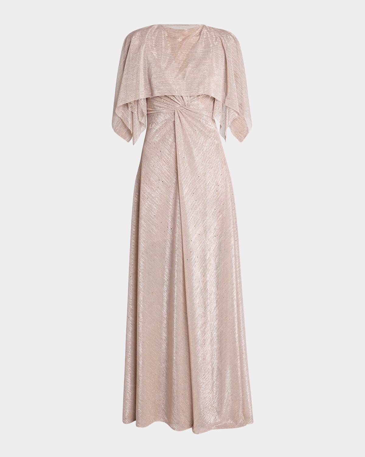 Sprinkled Metallic Voile Cape Twisted Gown