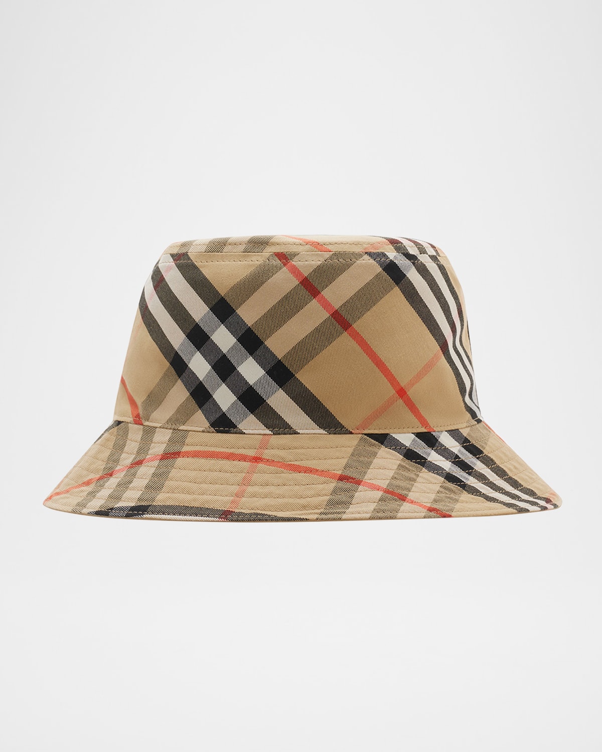 Burberry Gabardine Reversible Check-print Bucket Hat In Flax Sand