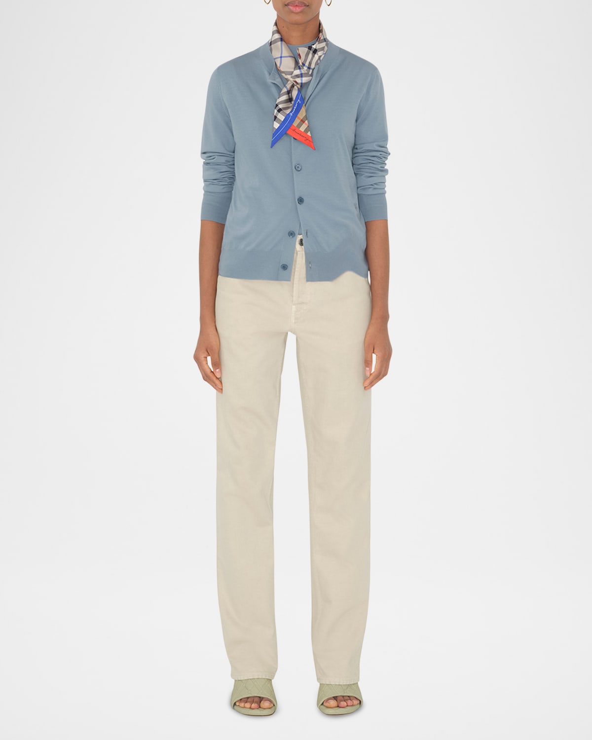 Shop Burberry Check-print Skinny Scarf In Sand Lichen