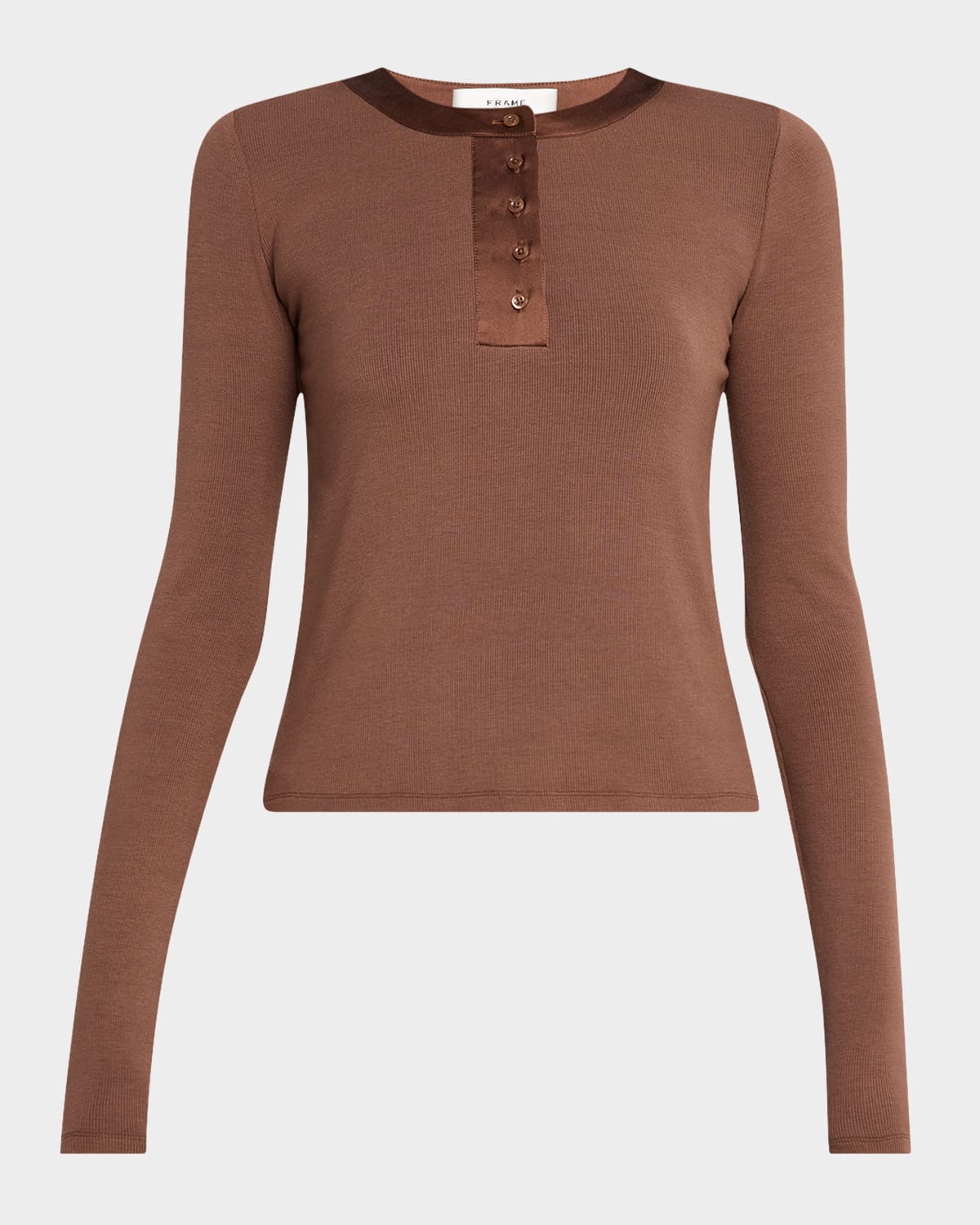 Frame The Satin Trim Henley Top In Espresso In Brown