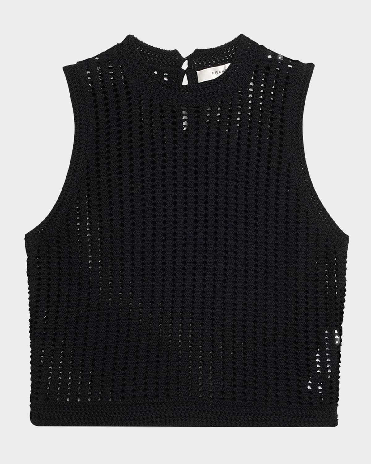 Frame Womens The Tulip Open-knit Cotton Tank Top Black In Black
