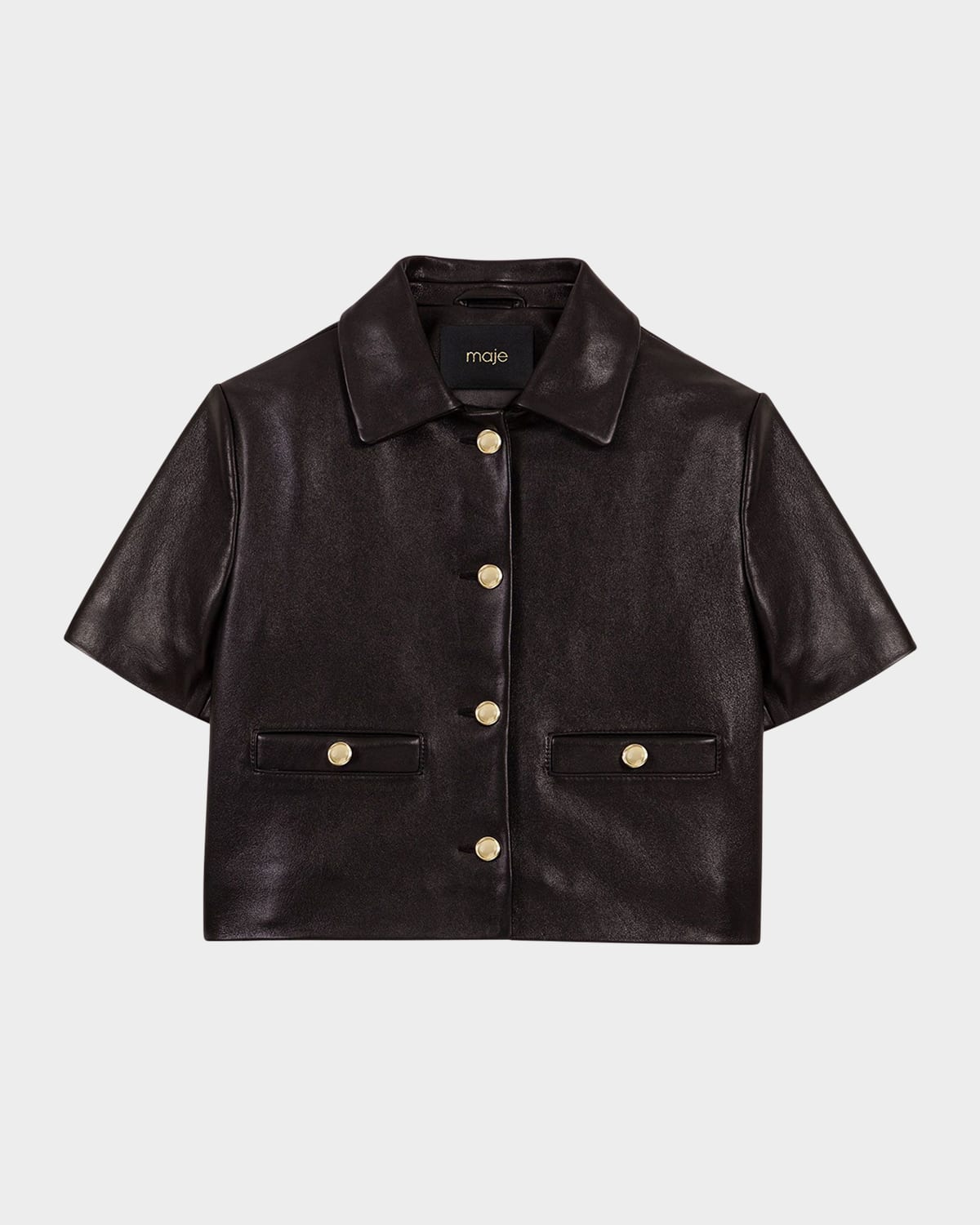 Maje Valdom Short-sleeve Leather Blazer In Black