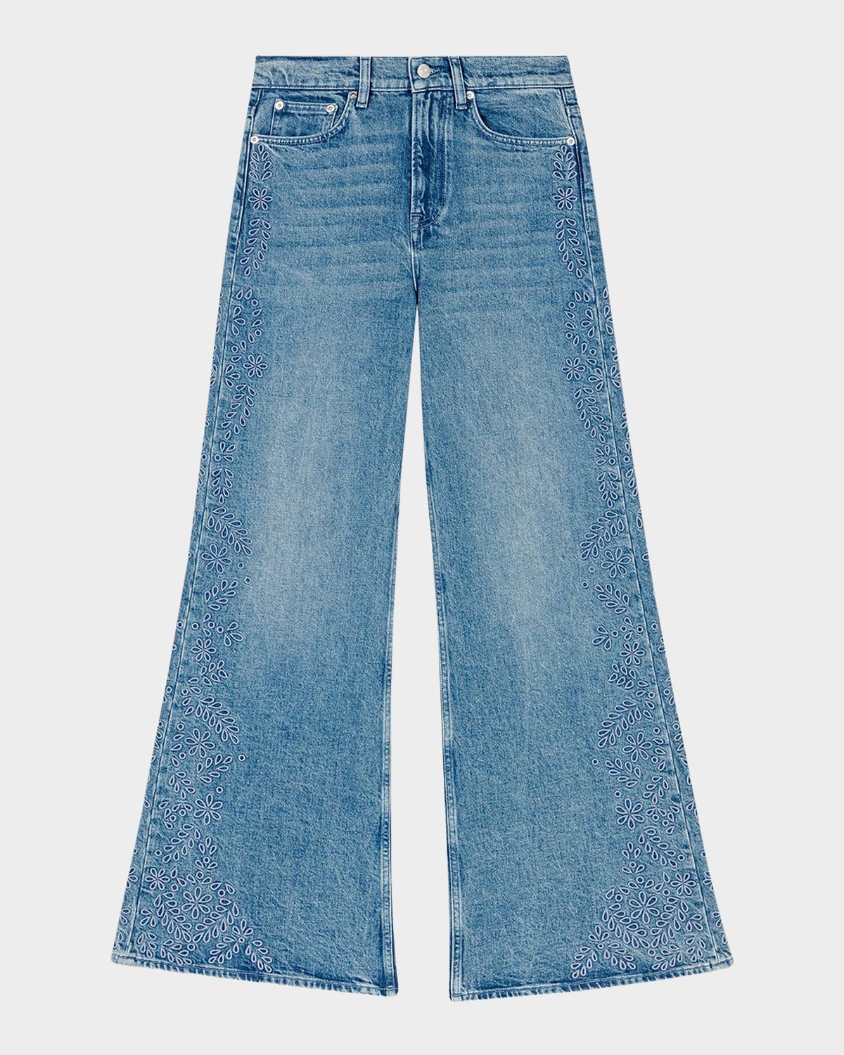 Embroidered Wide-Leg Jeans