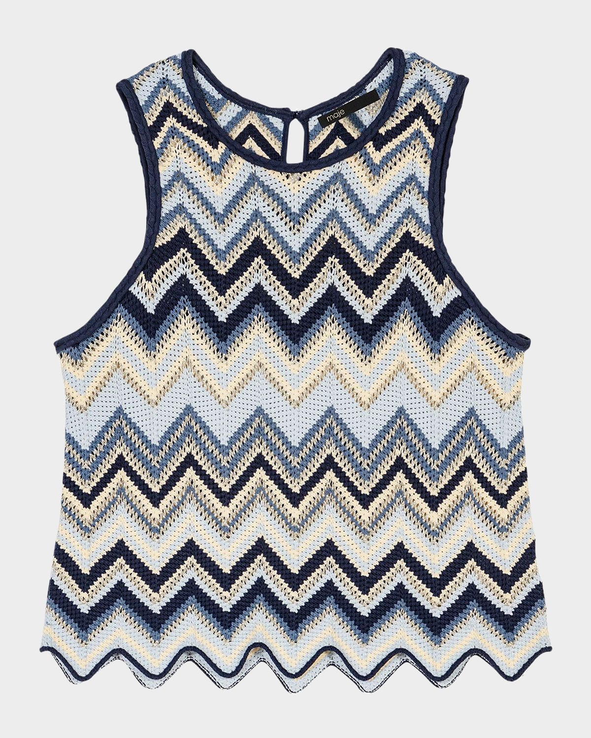 Shop Maje Mizag Chevron Knit Sleeveless Top In Blue 3490