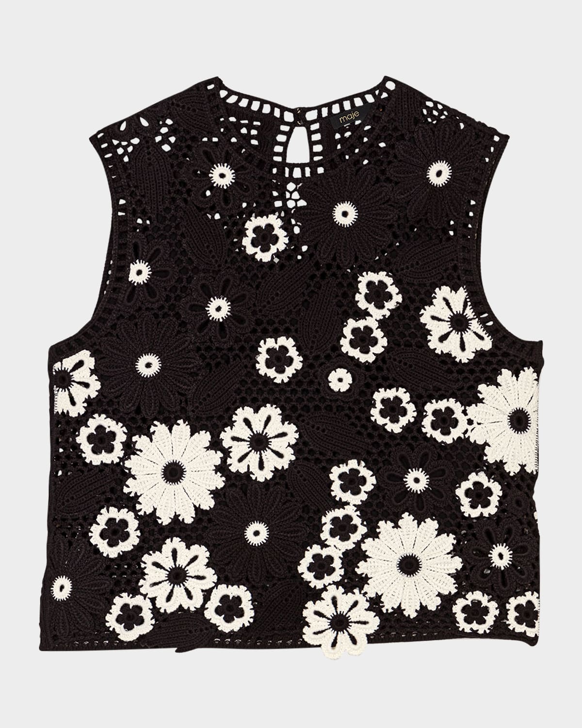 Maje Womens Bicolore Floral-pattern Sleeveless Cotton-crochet Top In Black / White