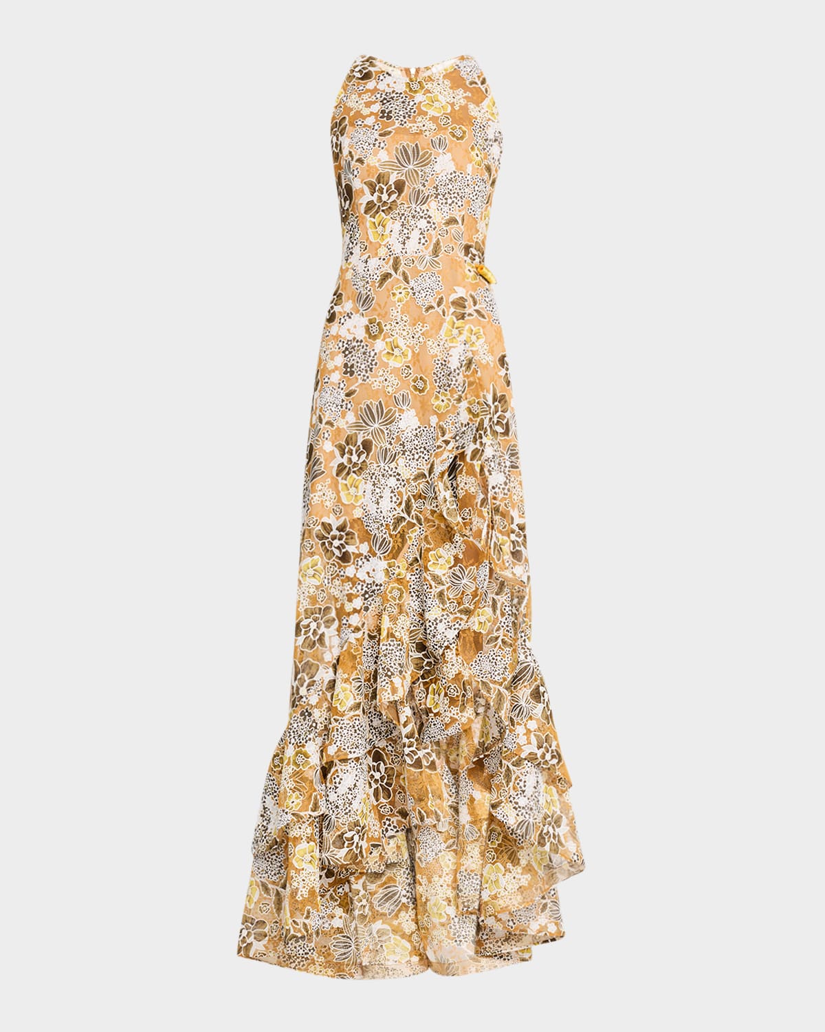 BRONX AND BANCO SICILIA SLEEVELESS FLORAL-PRINT RUFFLE GOWN 