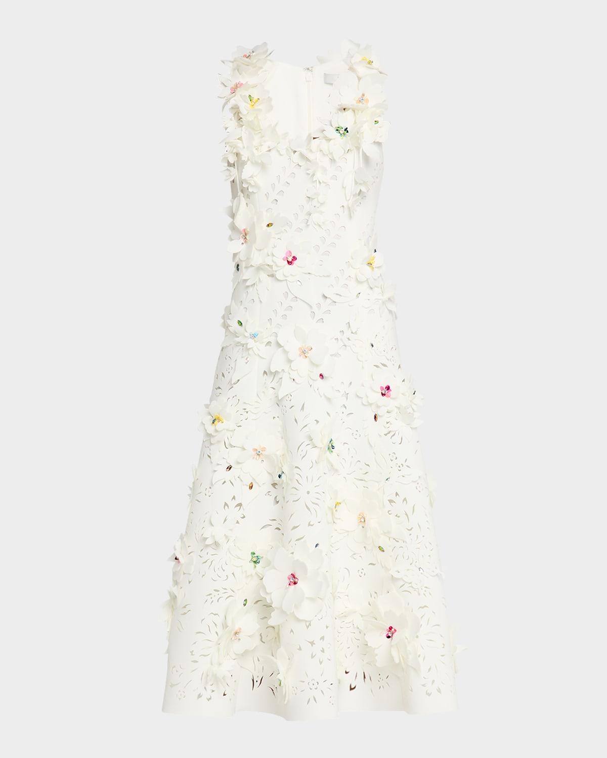 Sleeveless Cutout Floral Applique Midi Dress