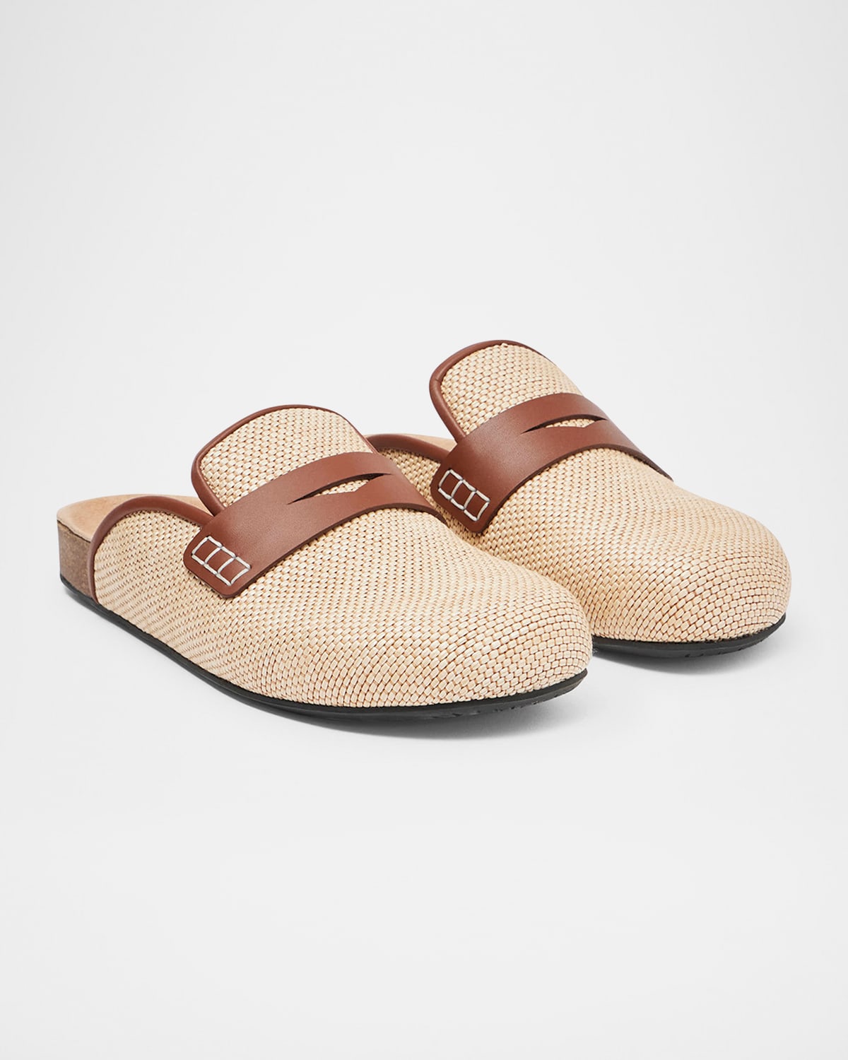 Jw Anderson Bicolor Penny Loafer Mules In Natural