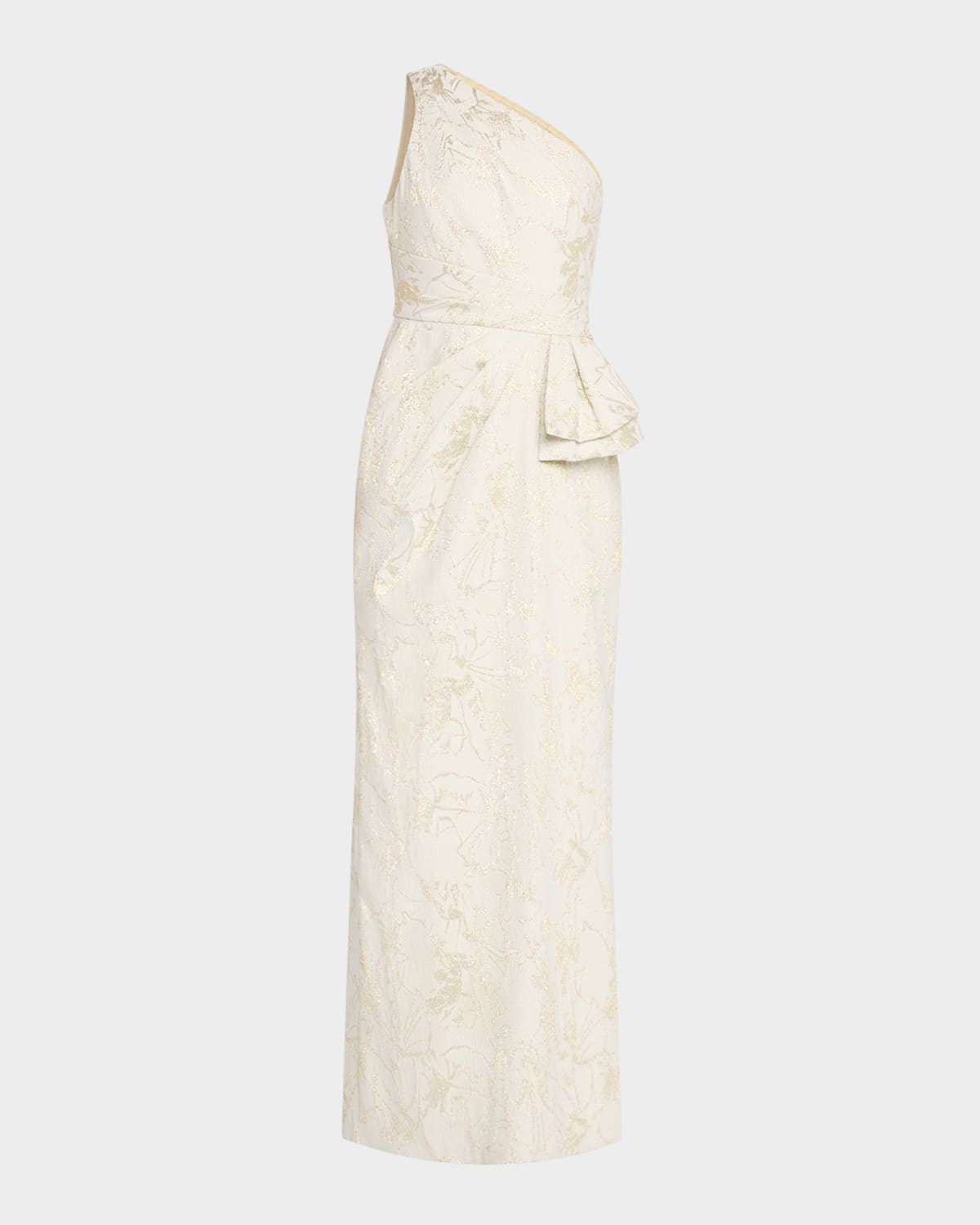 Aidan Mattox One-shoulder Metallic Jacquard Column Gown In Light Gold